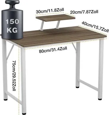 Obrázek produktu pro Nastavitelný dřevěný počítačový stůl 80 x 40 x 75 cm, hnědý, moderní psací stůl