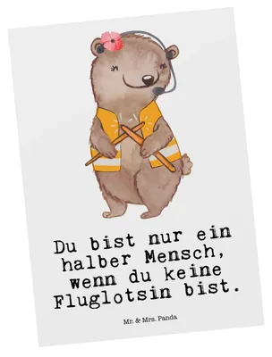 Produktbild von Mr. & Mrs. Panda Postkarte Fluglotsin Herz - Weiß - Geschenk, Ansichtskarte, Postkarten, Grußkarte, Witzig, Ausbildung, Beruf, Spruch, bildkarte, Ansichtskarten