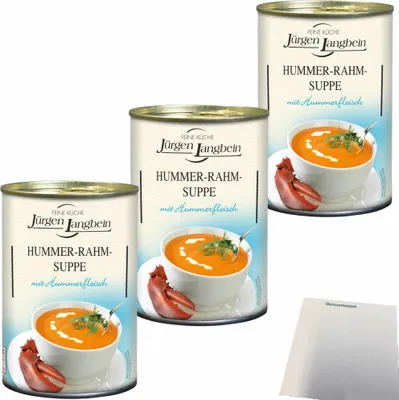 Produktbild von Jürgen Langbein Hummer Rahm Suppe mit Hummerfleisch 3er Pack (3x400ml Dose) + usy Block