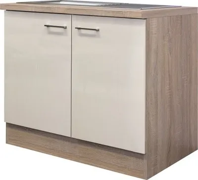 Obrázok produktu pre Kuchynská skrinka s drezom a pracovnou doskou Flex Well Nepal šírka 100 cm kašmírový odtieň lesklý