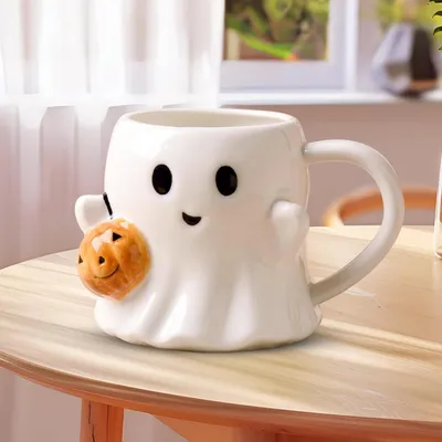 Image de Tasse en céramique, motif fantômes, 440 ml, blanche
