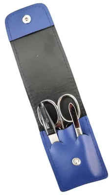 Produktbild von Solingen* Maniküre Set im Lederetui – Germany – Nagelschere, Saphirnagelfeile (grob/fein), Pinzette zur Nagelhautpflege – Echtes Leder Royalblau