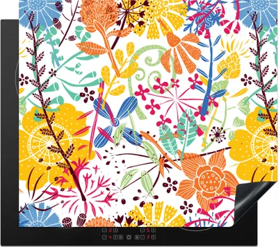 Produktbild von KitchenYeah© Herdabdeckplatte Blumen - Pflanzen - Regenbogen - Muster , 58x51cm, Küche Deko, Glaskeramikkochfeld Herdabdeckung, Abdeckplatte fùr Kochfeld