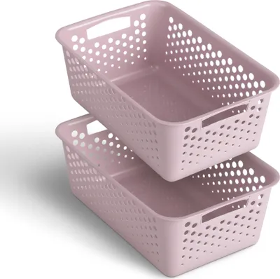 Produktbild von 2 Stück Aufbewahrungskorb 5L mit Griffen - BPA-Frei - Organizer ( 30 x 20 x 11 cm / Rosa ) - Körbchen für Bad Küche Schlafzimmer, Haushaltskorb