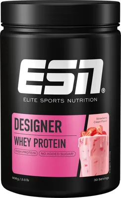 Produktbild von ESN Designer Whey Protein, Pulver, Erdbeere, 23 g, 375 kcal, 1587 kcal, 112 kJ