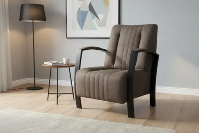 Image de Fauteuil élégant Looft marron à ressorts – Ergonomique et hydrofuge – Design moderne pour le salon et le bureau
