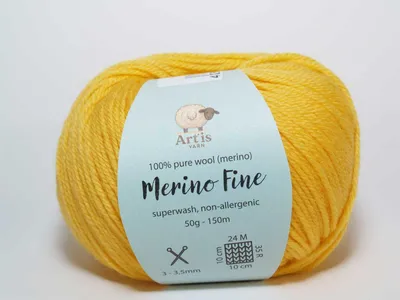 Obrázok produktu pre Merino Fine Art'is Yarn 100 % Vlna | Superwash a antialergická (50 g/150 m) (20 slnečnožltá)