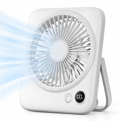 Produktbild von Tragbarer Tischventilator mit Digitalanzeige, 4 Windstufen, 2000–4000 mAh Akku, USB-Ladefunktion, bürstenloser Motor, faltbar, leise, multifunktional