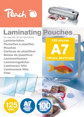 Produktbild von Peach Laminierfolien A7, 125 mic, glänzend, PP525-05, 100 Stk., Transparent, Glänzend, A7, 0,125 mm, 100 Stück(e)
