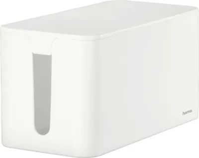 Produktbild von Hama Kabelbox „Mini“ mit Deckel & Gummifüßen (Organizer zur Vermeidung von Kabelsalat, Aufbewahrungsbox zum Verstecken von Steckdosenleisten, Adaptern & Kabeln, Schutz von Kindern & Tieren) weiß