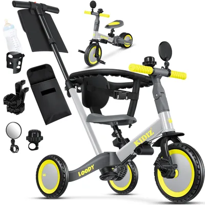 Produktbild von KIDIZ® Laufrad 6in1 Dreirad Loopy Laufräder Lauffahrrad Kinderdreirad ab 1 bis 5 Jahre | Lauflernhilfe belastbar bis 25Kg | inkl. Lenkstange Sicherheitsbügel Sicherheitsgurt Klingel & Spiegel
