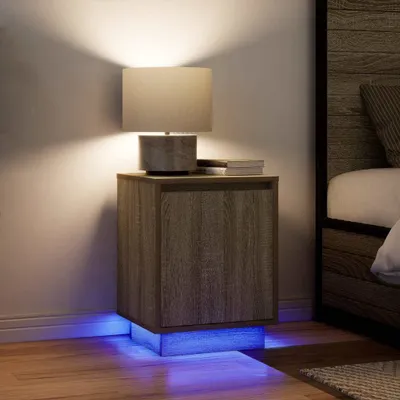 Image de vidaXL Tables de nuit avec lampes LED 2 pcs. chêne Sonoma 38x34x50 cm