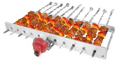 Produktbild von RAMBO Grillaufsatz Ares mit Motor, 12 Edelstahlspießen, Powerbank und Tragetasche, regelbare Drehgeschwindigkeit, ohne Grill