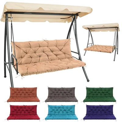 Produktbild von NACATIN Hollywoodschaukel Auflage, Schaukelkissen mit Rückenlehne & Befestigungsriemen, wasserdicht rutschfest Gartenkissen für Gartenbank, Khaki