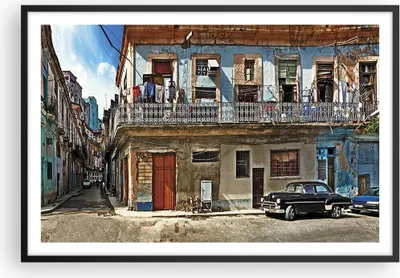 Produktbild von Gerahmtes Poster - Schwarzer Rahmen - Kuba Havanna Balkon - 91,5x61 cm - Wand Bild - Wanddeko - Wandbilder - Kunstposter - Wandposter - Bilderrahmen - Bilder - Kunstdruck - Wandbild - P2BAA91x61-4255