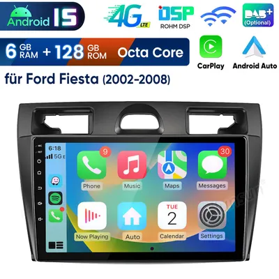 Immagine prodotto di Autoradio Android 15 da 9 pollici con 6+128 GB di memoria, compatibile con Carplay, GPS, Wi-Fi, 4G, Bluetooth, DAB+, USB, DSP e RDS, per Ford Fiesta MK5 VI (2006-2011), con processore a 8 core