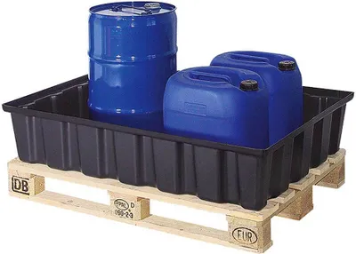 Produktbild von Sicherheits-Auffangwanne aus schwarzem Kunststoff, Auffangvolumen 220 Liter, LxBxH 1230x830x260 mm, Tragkraft 500 kg