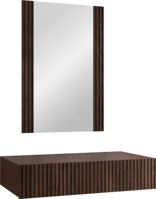 A mirror and a cabinet are shown against a white background.