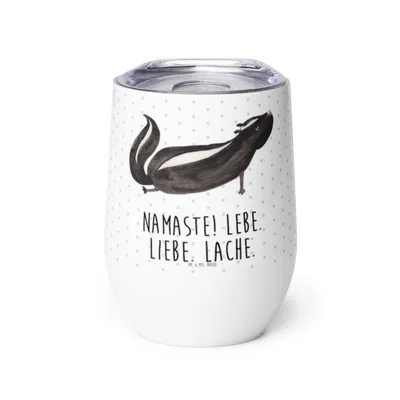 Produktbild von Mr. & Mrs. Panda Thermo Becher Stinktier Yoga - Weiß - Geschenk, Namaste, thermosbecher, Edelstahlbecher, Thermobecher, kaffee tasse, Liebe, Weinbecher, Lebe, Wildtier