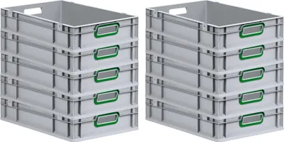 Produktbild von SparSet 10x Eurobox NextGen Color | HxBxT 12x40x60cm | 23 Liter | Griffe grün offen | Glatter Boden | Grau | Eurobehälter, Transportbox, Transportbehälter, Stapelbehälter