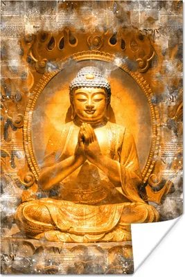 Produktbild von MuchoWow® Poster Buddha - Gold - Meditation 60x90 cm - Wanddekoration
