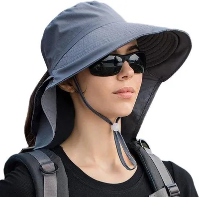 Produktbild von Breite Krempe Damen-Sommerhut mit Halskappe und UV-Schutz