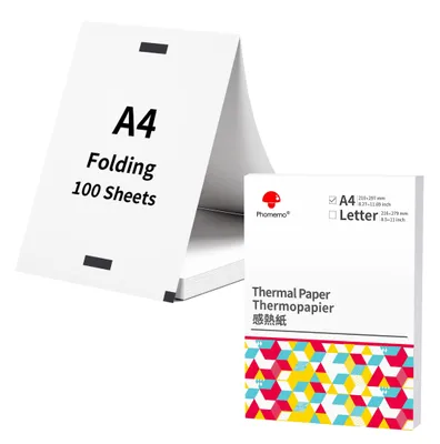 Produktbild von Phomemo Thermodruckpapier, 210x297 mm, A4 kontinuierlich gefaltetes Thermopapier für M08F/M832/M833/M834, Mehrzweckthermopapier für Reisen, Zuhause