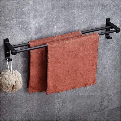 Immagine prodotto di Portasciugamani doppio da 60 cm in alluminio nero opaco, autoadesivo