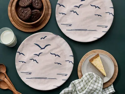 Image de Hermia Concept, ensemble de plats (6 pièces) – bleu foncé et beige, 100 % céramique