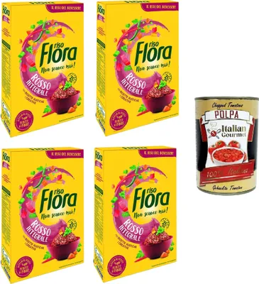 Produktbild von Flora Riso rosso Integrale Roter Vollkornreis Ideal für alle Rezepte 4x500gr +Italian Gourmet polpa 400g