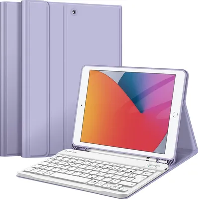Produktbild von Fintie Tastatur Hülle für iPad 10.2 Zoll (9/8/ 7 Generation - 2021/2020/2019), Schutzhülle mit TPU Rückschale, Pencil Halter und magnetisch Abnehmbarer Tastatur mit QWERTZ Layout, Violett