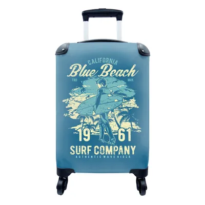 Produktbild von MuchoWow® Koffer Handgepäck Trolley Rollkoffer Kleine Reisekoffer mit 4 Rollen - Surfbrett - Strand - Palme - Vintage - Cabin Size < 55x40x23 cm & 55x40x20 cm - Fotokoffer - Kabinenkoffer - Boardgepäck - Reise-Box - Reisekoffer - Reisegepäck - Koffer mit Bild - Trolley für Kinder