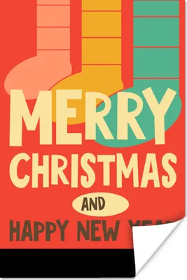 Produktbild von MuchoWow® Poster Weihnachtssocken - Illustration - Weihnachten - Zitate - Sprichwörter - Frohe Weihnachten und ein gutes neues Jahr - Rot 20x30 cm - Papierdruck