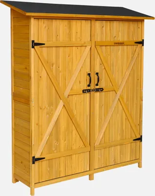 Immagine prodotto di Casetta da giardino in legno d'abete e 4 vani portaoggetti, 140cm, Marrone naturale