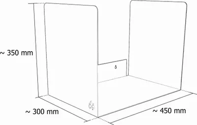A line drawing of a metal firewood rack with dimensions indicated.