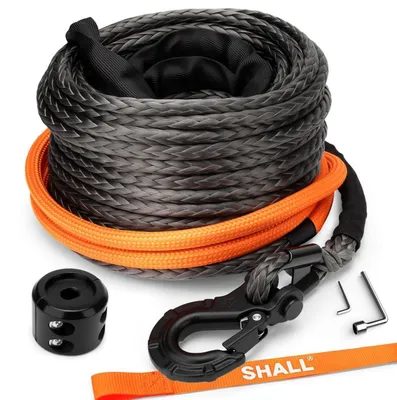 Obrázek produktu pro Syntetické lano pro naviják, 9 mm x 28 m, nosnost 11,5 tuny, s ochranným pouzdrem a hákem pro naviják