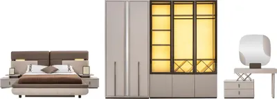 Produktbild von Schlafzimmer Set Roenesans Polsterbett Creme 260x226x118 cm LED Beleuchtung elegantes Design