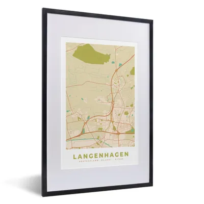 Produktbild von MuchoWow® Gerahmtes Poster Karte - Stadtplan - Langenhagen - Vintage 40x60 cm - Poster mit Schwarzem Bilderrahmen Wandposter Rahmen Foto Bilder - Poster in Rahmen
