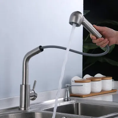 Zdjęcie produktu dla Bateria kuchenna Wyciągana bateria zlewozmywakowa 360° ze stali nierdzewnej Jednouchwytowa bateria z natryskiem do kuchni