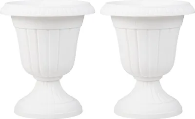 Produktbild von GOPLUS 2er Set Blumentopf rund, Übertopf mit Abflussloch, Pflanzentopf wetterfest, Blumenübertopf Kunststoff für Garten, Weiß
