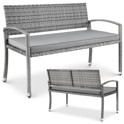 Zdjęcie produktu dla Ławka ogrodowa dwuosobowa, wykonana z rattanu syntetycznego, odporna na warunki atmosferyczne, kolor: szary, wymiary: 122x60x90 cm