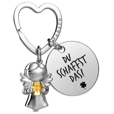 Produktbild von FABACH Viel Glück Schutzengel Schlüsselanhänger mit Kleeblatt und Gravur - Engel Glücksbringer Du schaffst das - Viel Erfolg Talisman Geschenk