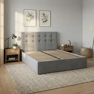 Produktbild von Polsterbett 160x200 cm mit Lattenrost Doppelbett ohne Bettkasten elegantes Bett mit Kopfteil, Samtstoff, Veloursbett, Grau, Hellgrau SORIA 160 x 200