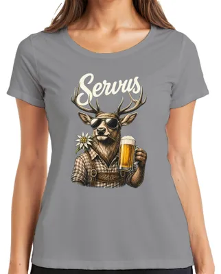 Immagine prodotto di Servus Hirsch, birra Edelweiß, , Baviera, pantaloni di pelle da uomo, abito tradizionale da donna (Dirndl), maglietta da donna, grigio, taglia S