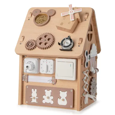Produktbild von GOPLUS Spielhaus Kinder, Spielzeughaus aus Holz mit 23 Zubehör & Stauraum, Montessori Spielzeug zur Förderung der Feinmotorik, Großer Motorikspielzeug für Kinder ab 3 Jahre, 31 x 30 x 42cm