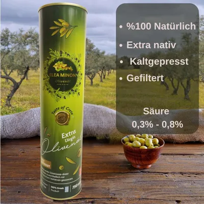 Produktbild von Elea minon 0,75-Liter Natürliches Olivenöl von der griechischen Insel Kreta, Kaltgepresstes Extra natives Olivenöl, Zeytinyagi