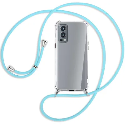 Produktbild von Handykette Backcover-Schutzhülle mit Band (Metall silberfarben) für OnePlus Nord 2 5G - himmelblau