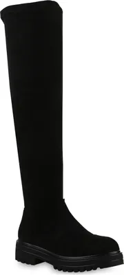 Produktbild von VAN HILL Damen Overknees Stiefel Plateau Vorne Profil-Sohle Schuhe 840519, Farbe: Schwarz Velours, Größe: 36