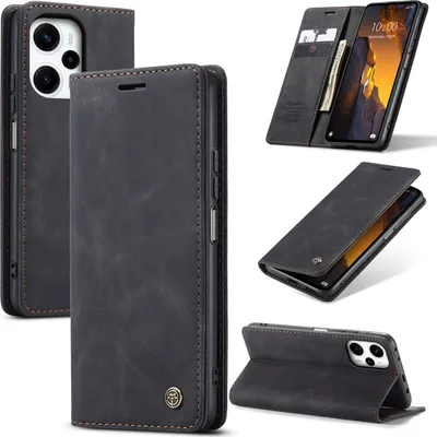 Produktbild von Xiaomi Poco F5 Hülle, Retro Kunstledertasche mit Standfunktion Schutzhülle für Xiaomi Poco F5 Schwarz