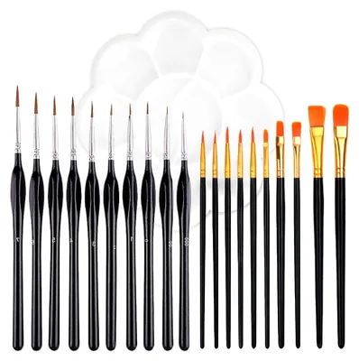 Produktbild von 21-teiliges Set feiner Detailpinsel, Miniaturpinsel mit Aquarellpinsel und Palette für Nagelkunst, Acryl-, Aquarell-, Ölmalerei, Modellbau und Strichmalerei